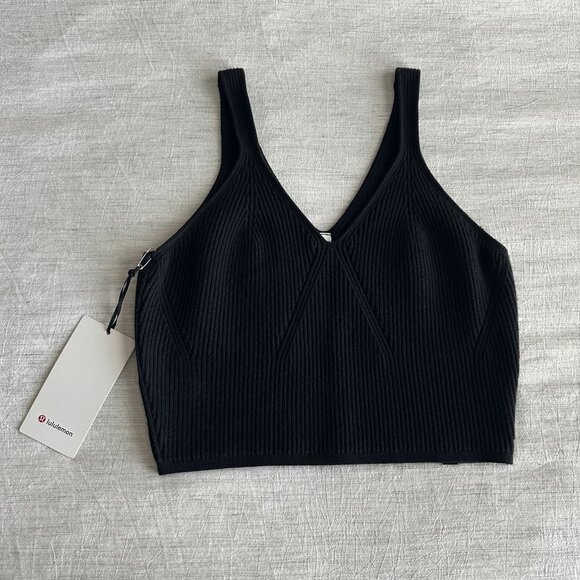 Lululemon Ribbed Knit Cropped Tank Top Black - Picture 2 of 9